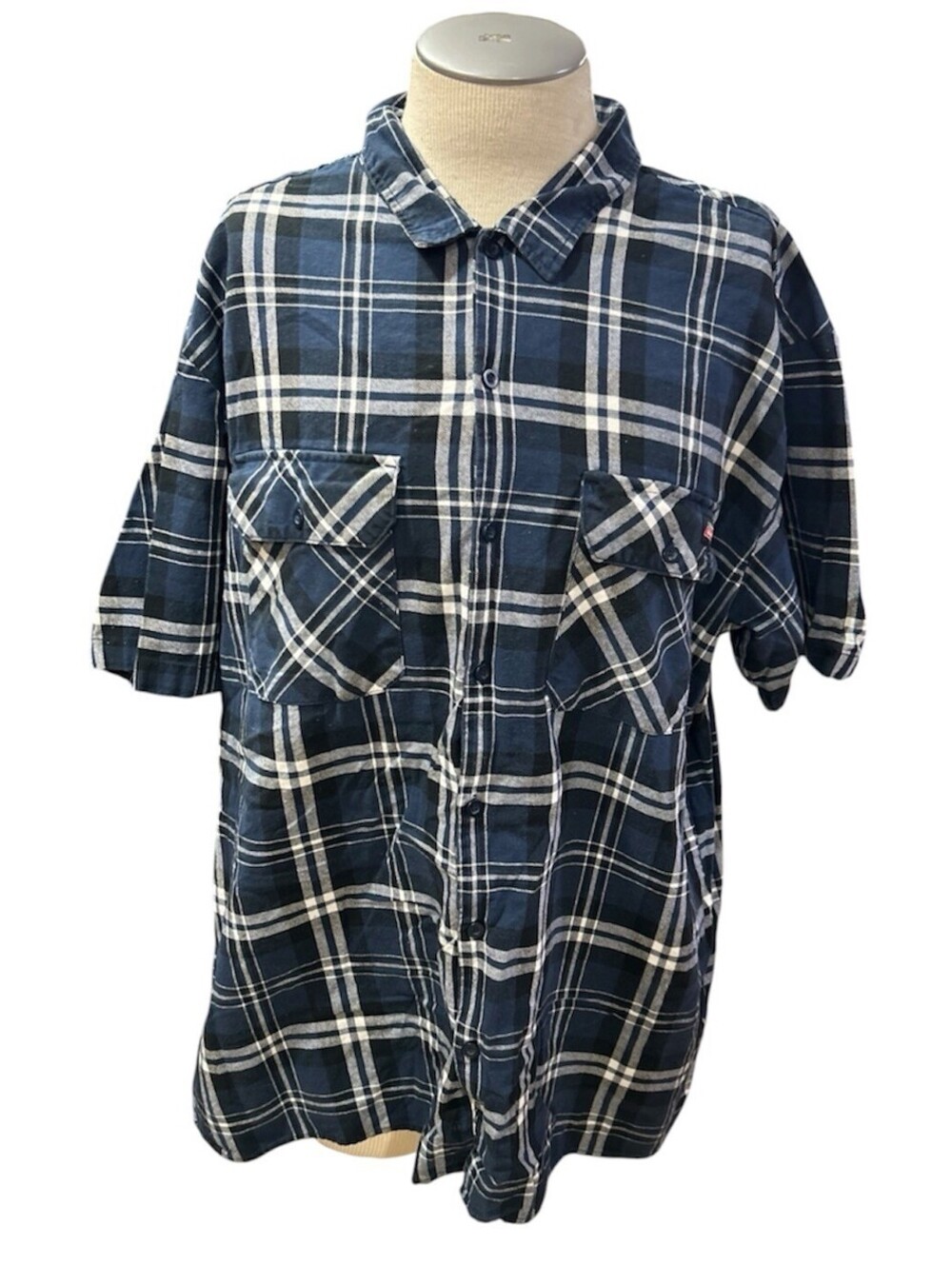 Dickies Mens Flannel Shirt 3XL Short Sleeves Blue